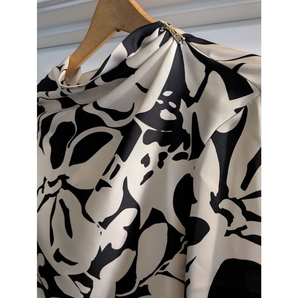 Rachel Zoe Black And Cream Abstract Floral Cowl Neck Blouse Size Small - Picture 3 of 7